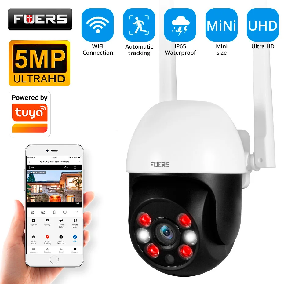 Fuers 8MP 4K IP-camera voor buiten, thuisbeveiliging, automatische tracking, AI-mensendetectie, WIFI CCTV bewakingscamera, werkt met Tuya Smart