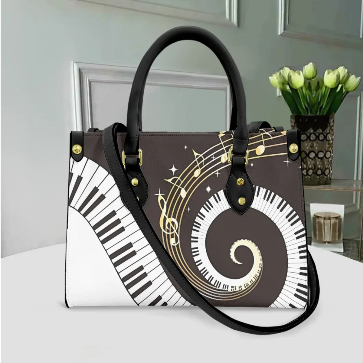 2023 Piano Key Notes Luxury Design Ladies Handbag Top Handle Retro PU Leather Elegant Messenger Bag Outdoor Casual Shopping Bag