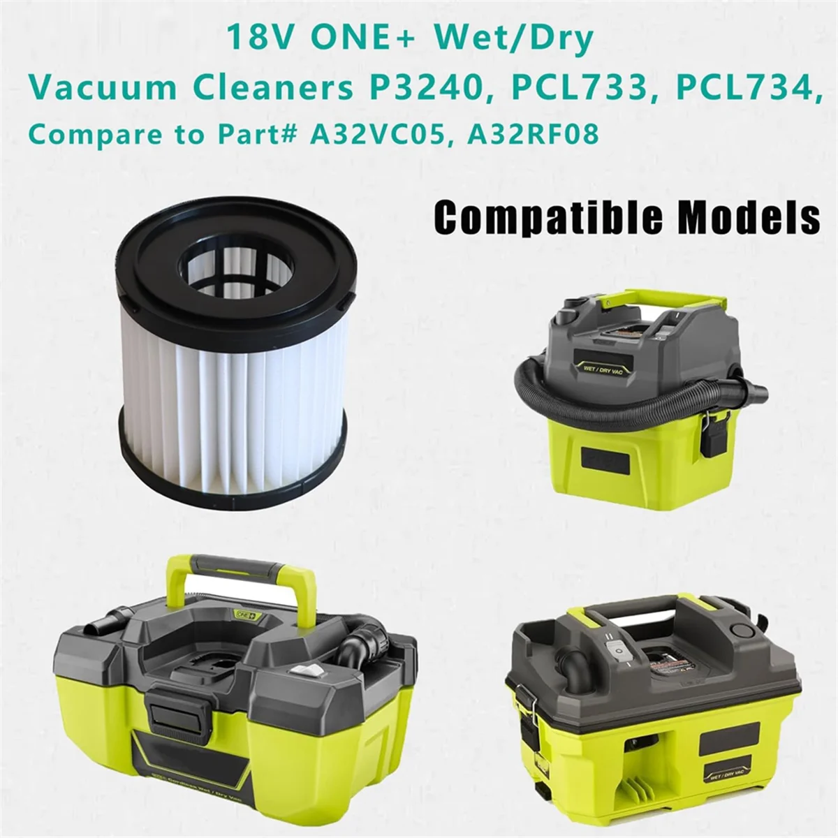 A74X 2 Packล้างทําความสะอาดได้HEPA FilterสําหรับRyobi 18V ONE + เปียก/แห้งเครื่องดูดฝุ่นPCL733, PCL734, P3240