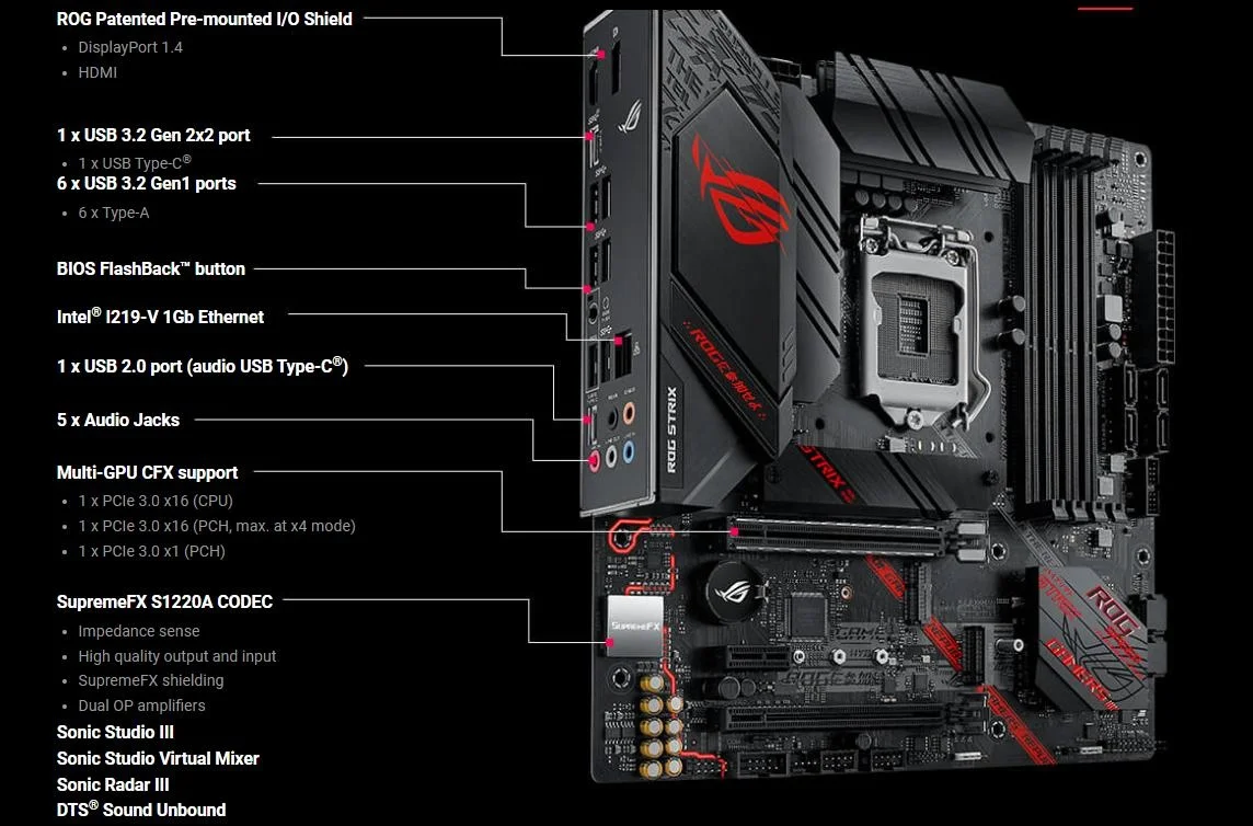 لوحة أم للألعاب ROG STRIX B460-G مجموعة شرائح B460 بسعة 128 جيجابايت DDR4 mATX مقبس LGA1200 لمعالجات Intel 10th Gen Core/Pentium Gold