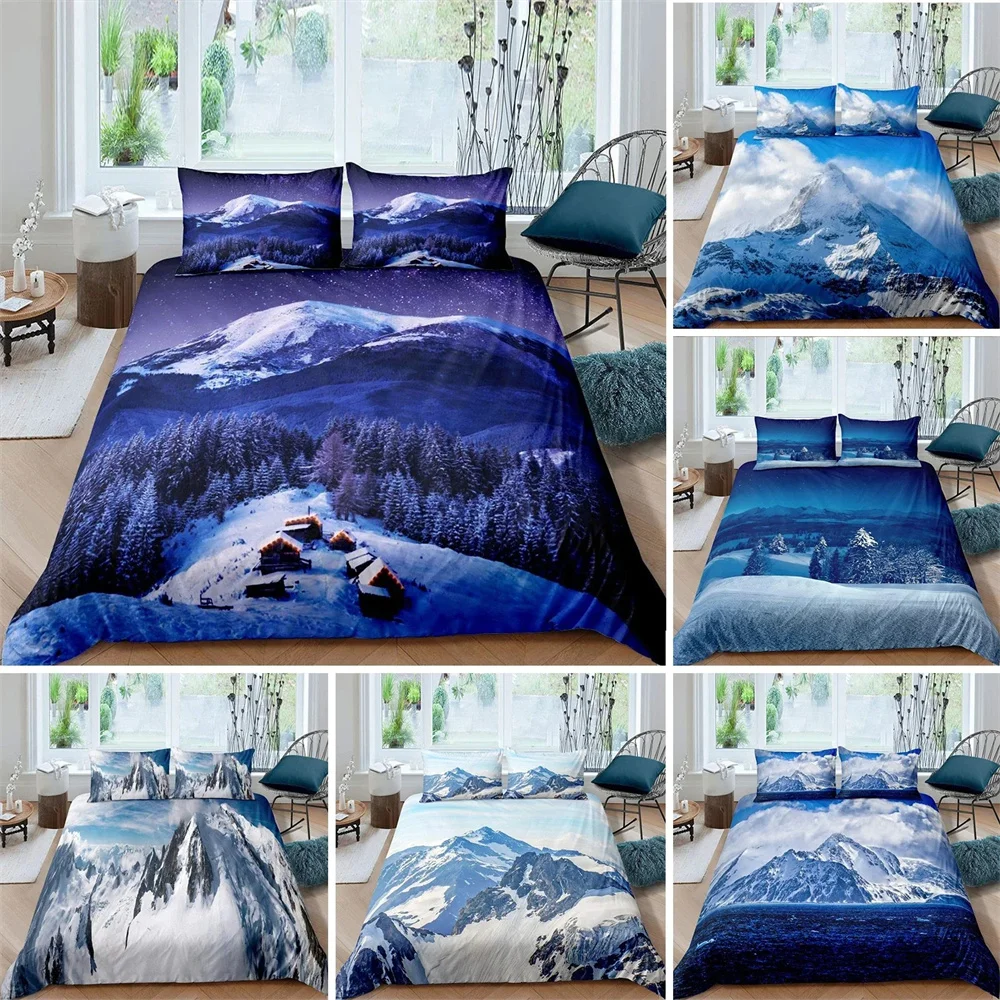 Snow Mountain Duvet Cover Set Sea Waves Bedding Set Sea Landscape King Size Comforter Cover Nature Scenery Polyester Quilt Cover