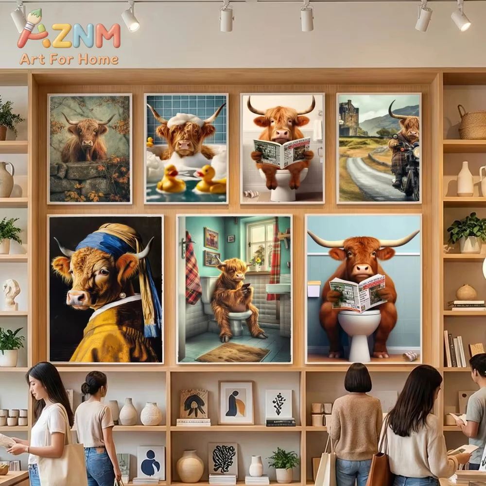 

1pc Colorful Highland Cow Poster Art Canvas Painting Room Decoration