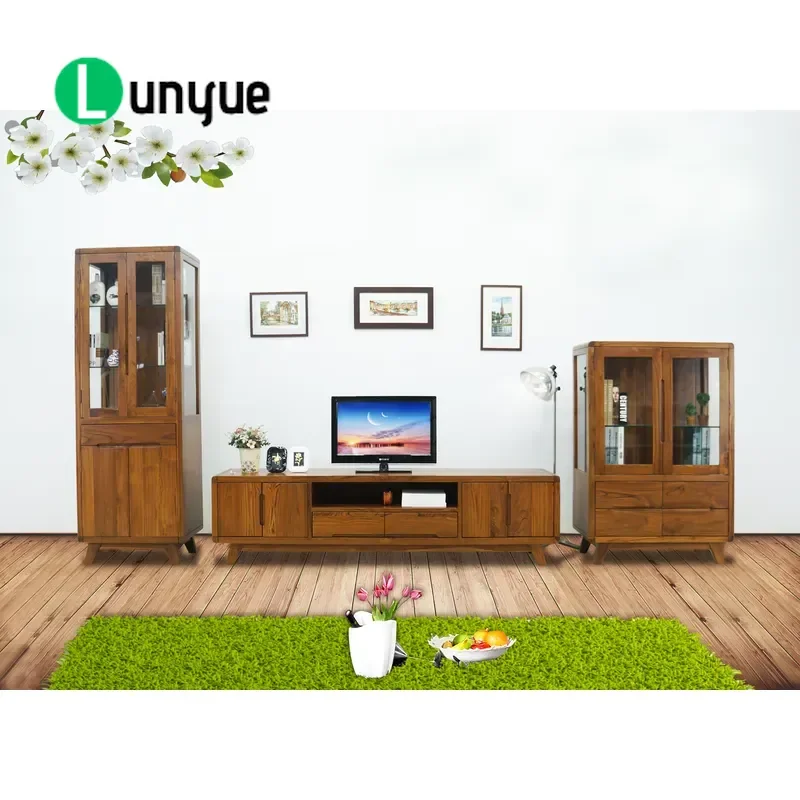 Scandinavian Contemporary Sustainable Teak TV Cabinet with 4 Doors 2 Drawers Tapered Legs for Living Room Furniture Storage