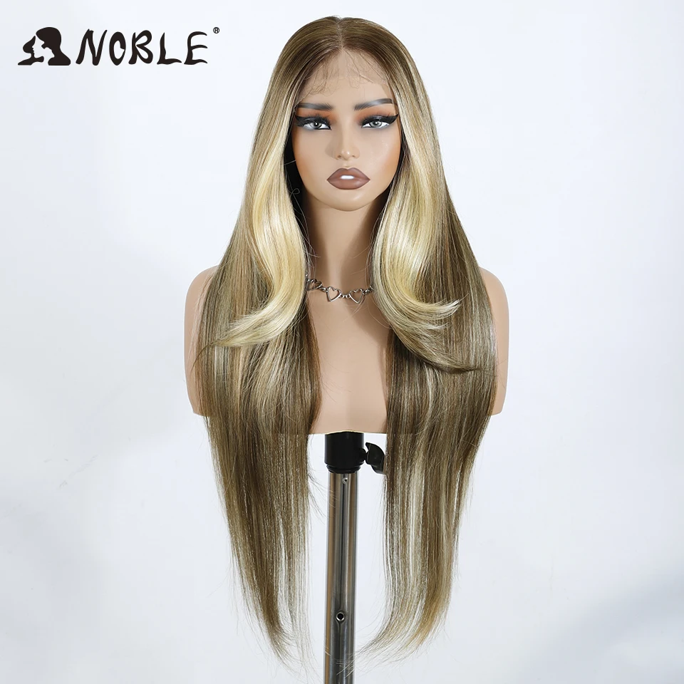 ノーブル合成レースフロントウィッグストレートベビーヘアウィッグ 13 × 4 レースボブウィッグ 22 インチ合成レースウィッグブロンドかつら女性のためのレースウィッグ