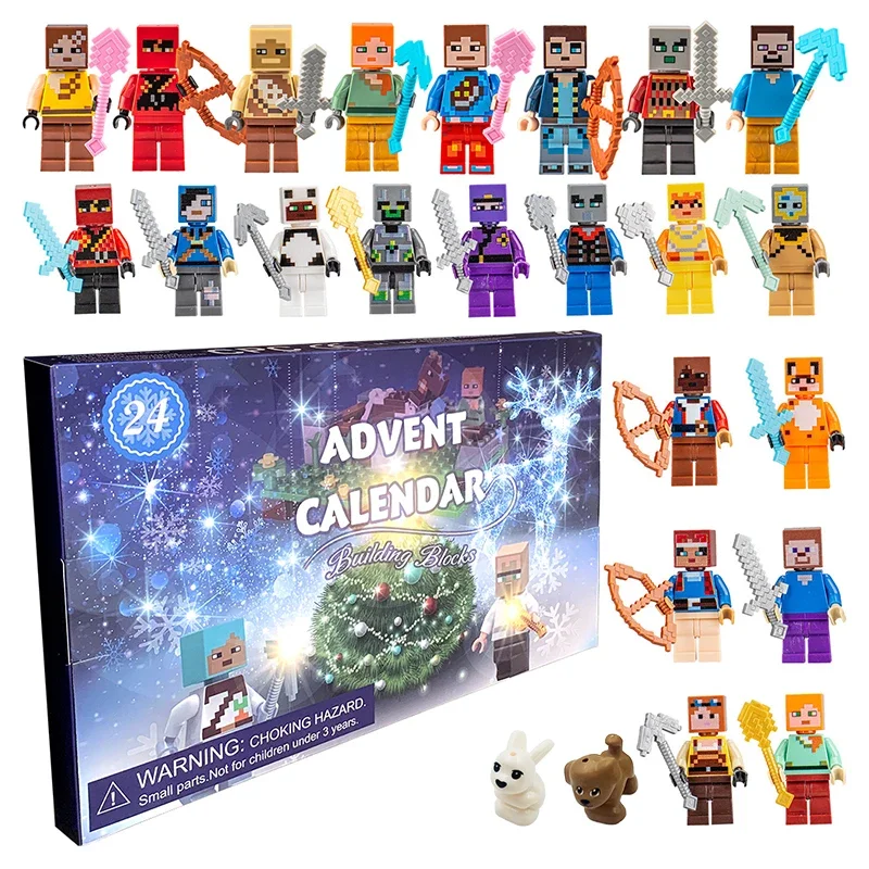 Calendrier de l'Avent Minecraft en PVC pour Enfant, Figurine de Récompense 24 Jours, Compte à Rebours, Modèle Kawaii, Jouet, Cadeau de Noël