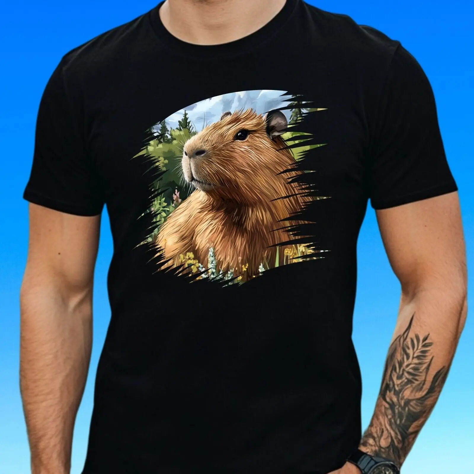 Herren-T-Shirt aus Baumwolle mit Capybara-Motiv, Größe XS bis 5XL