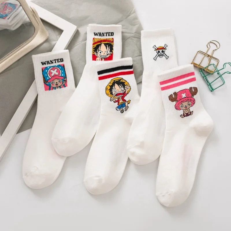 

Anime One Piece Socks Cartoon Luffy Chopper Student Cotton White Long Short Boat Socks Printed Knitted Socks Children Gifts