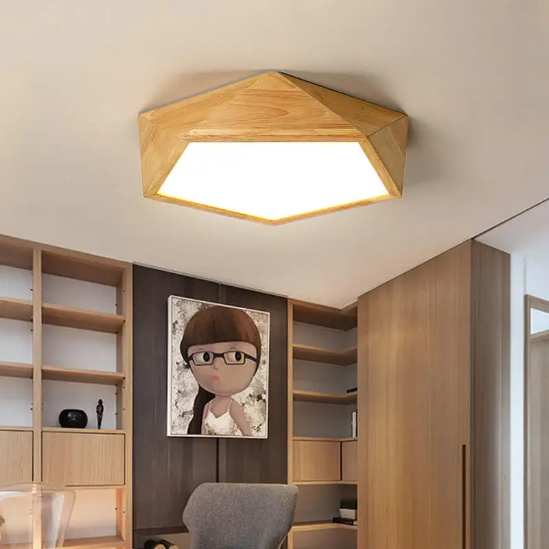 BOTIMI lampu LED Kayu geometris, lampu langit-langit LED dengan Remote Control untuk kamar tidur permukaan kayu Solid terpasang di dapur