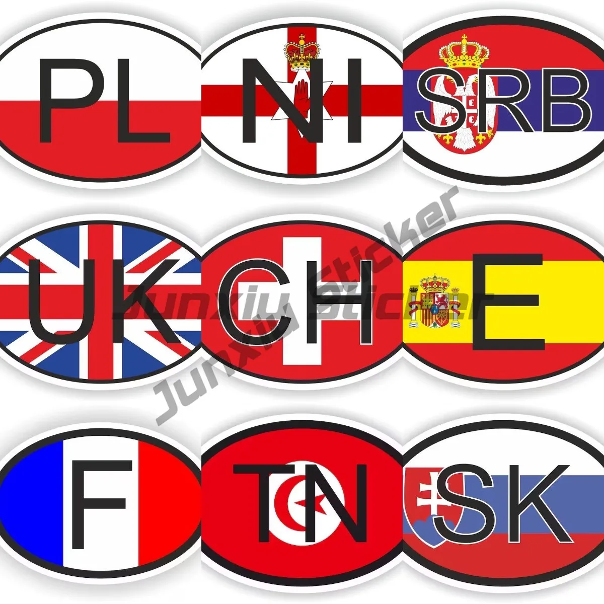 Oval Country Flag Sticker PL NI UK SRB CK E TN CZ USA C D F NL SK AND A MK HR Country Code Flag Decor Vinyl Decal