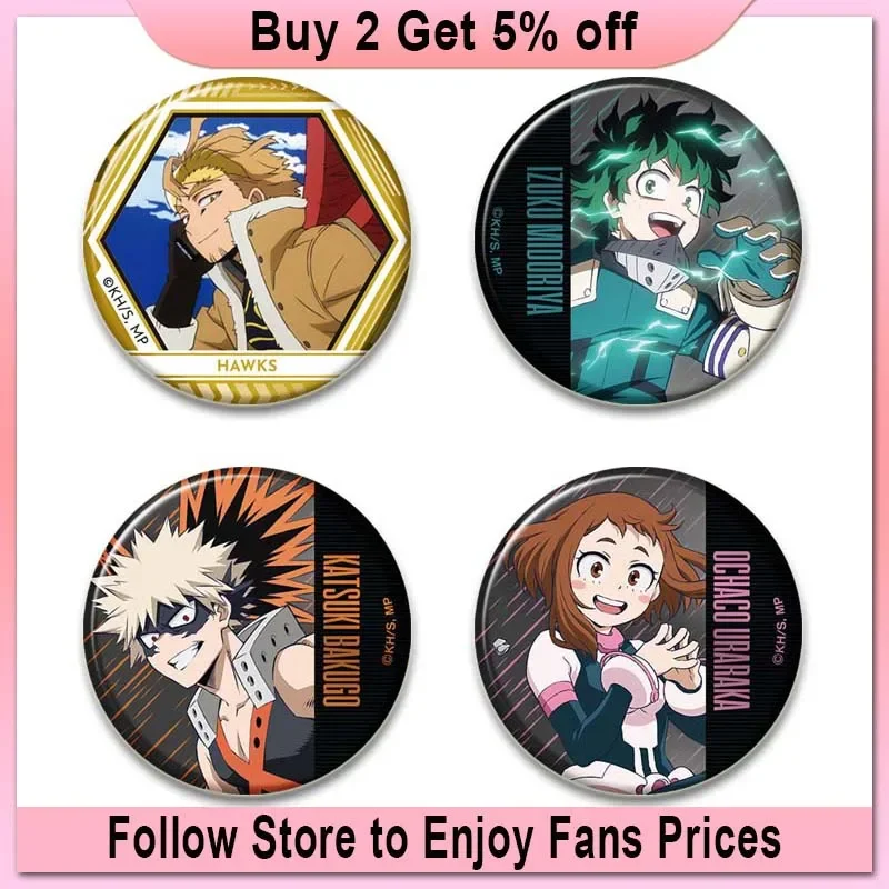 Round Anime Badge Midoriya Izuku Bakugou Katsuki Todoroki Shoto Ochaco Uraraka Cartoon Brooches Handmade Pins Accessorie Gifts