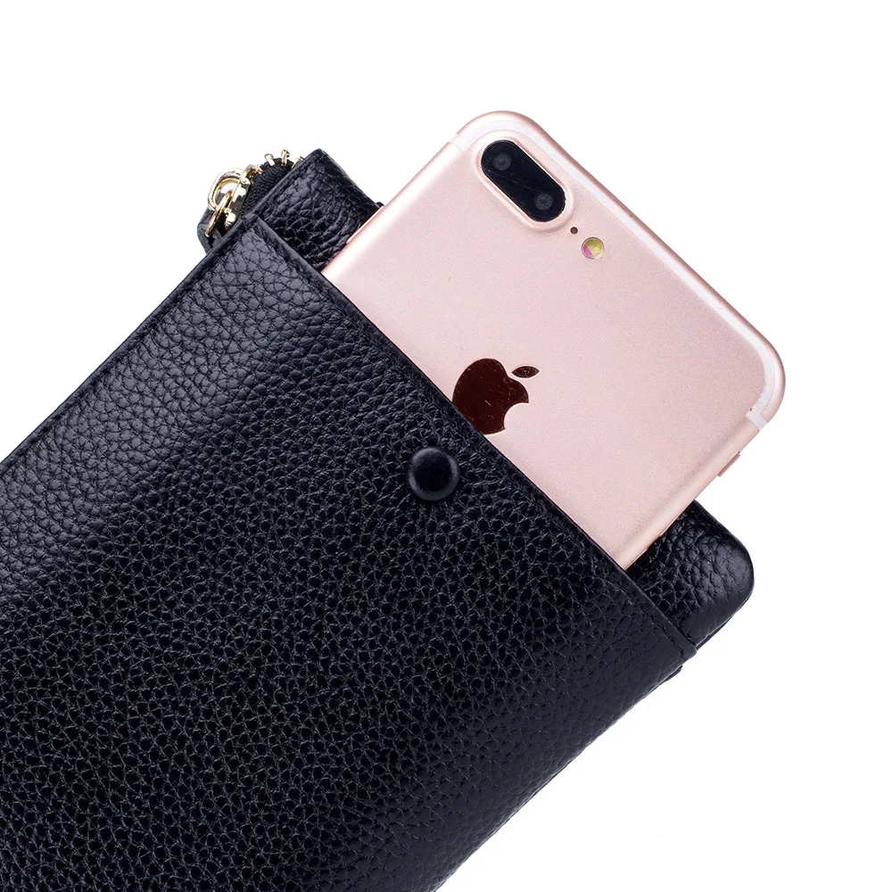 Fashion Genuine Leather Women Clutch Purses Solid Card Holder Long Wallet Female Mobile Phone Purse Bags Versatile Money Purses