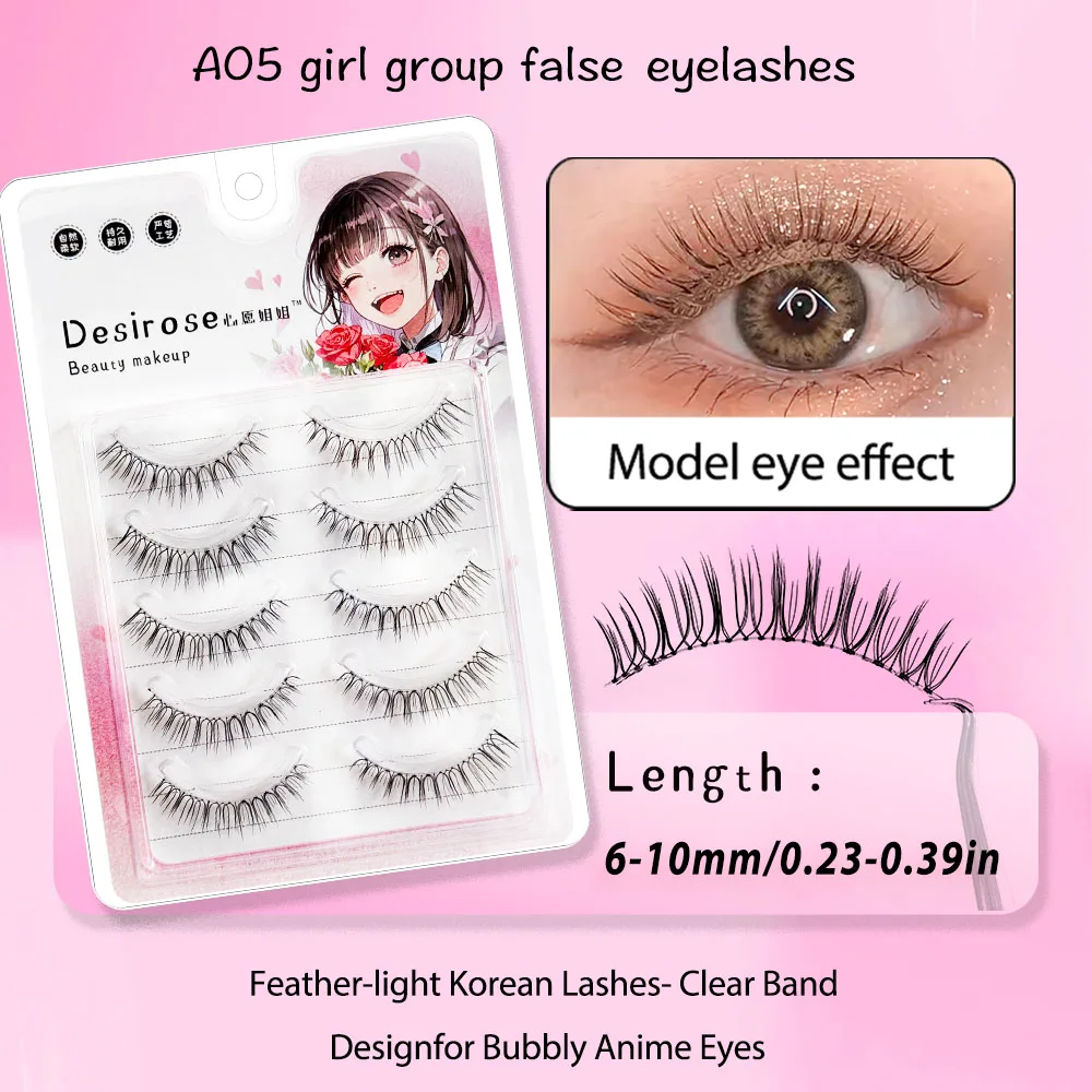 Extensões de cílios longos naturais, 5 pares, cílios cosplay de fadas, adequados para maquiagem diária e namoro, reutilizáveis.
