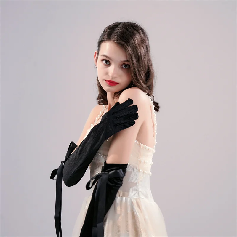 Black velvet bow dress gloves dinner gloves Halloween accessories studio photography accessories