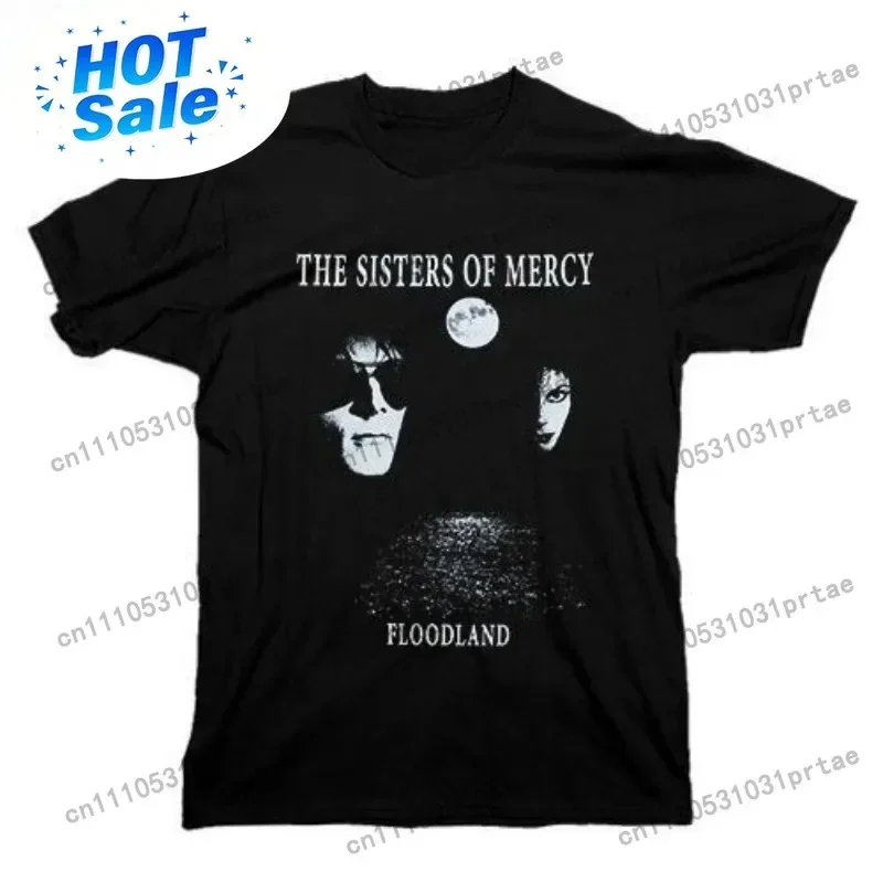 Men's and Women's Pure Cotton T-shirt Base Layer, The Sisters of Mercy Gothic Rock Band Floodland Post-punk Music Print Black
