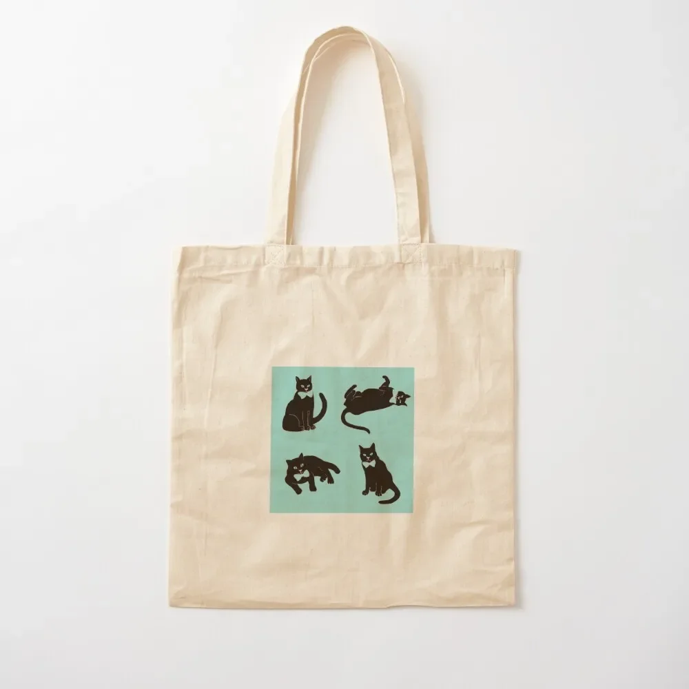 

black cats on teal blue Tote Bag Canvas stote bag reusable shopping bag bags luxury women