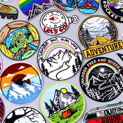 Patches de bordado ao ar livre para roupas costurar, Camping e Adventure Patch, Ferro em patches para vestuário, adesivo, montanha e caminhadas, DIY