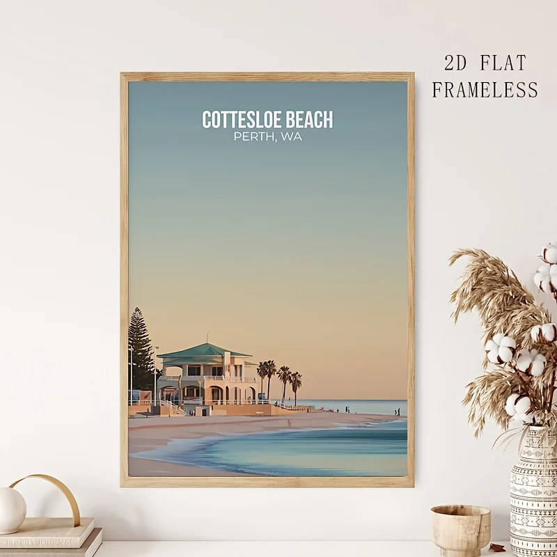 2D Flat, 1pc Frameless Cottesloe Beach Perth Australia Poster - Vertical Coastal Print Suitable for Home Bedroom, Kitchen, Li