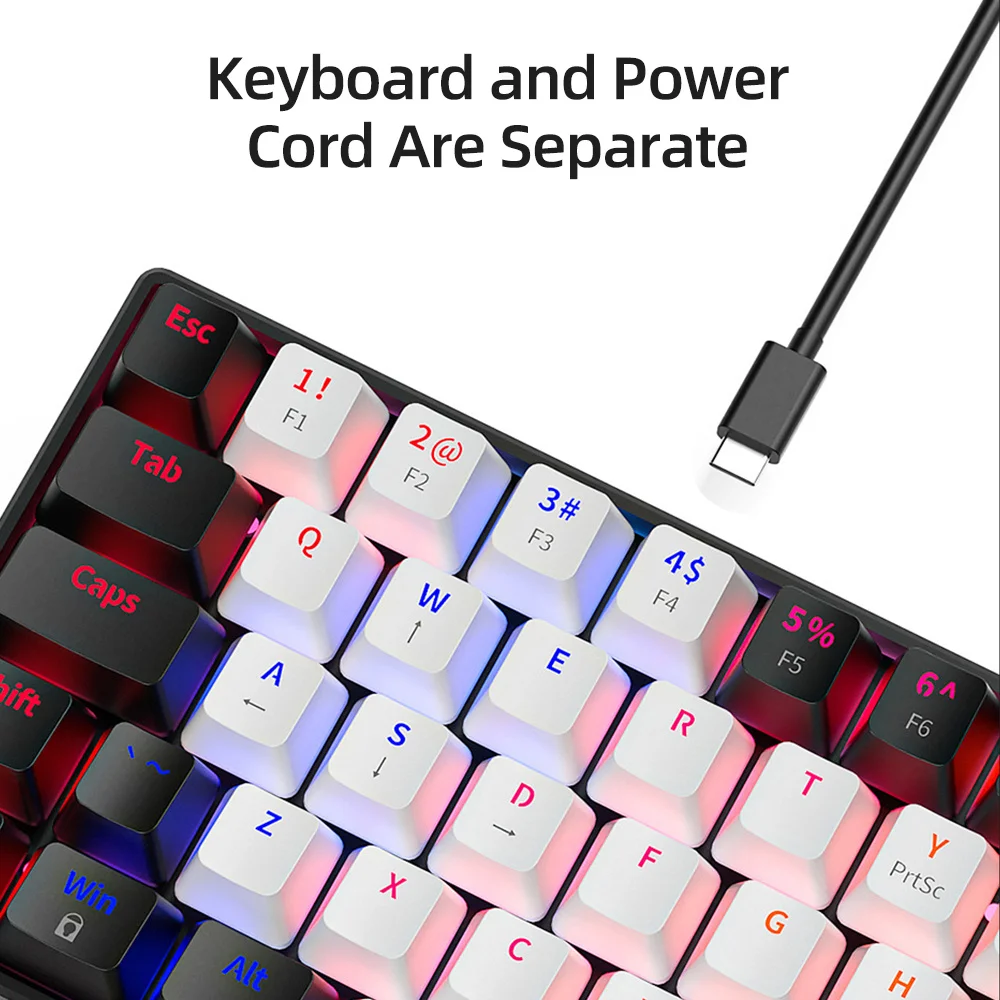 Imagem -03 - Teclado Ergonômico para Jogos Interruptor Azul ou Vermelho Teclado Retroiluminado Rgb Layout de Layout com Fio 60 Usb-c com Fio Mecânico 63 Teclas