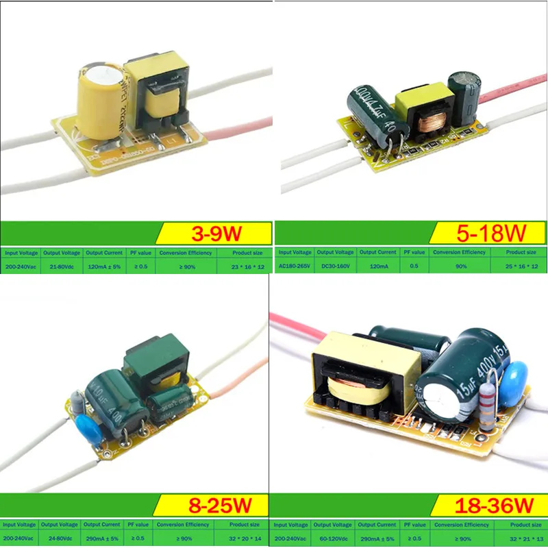 

1PC 3W/5W/8W/18W/36W LED Light Driver Transfomer Constant Current Built-in High Voltage Power Supply Without Flicker Driver
