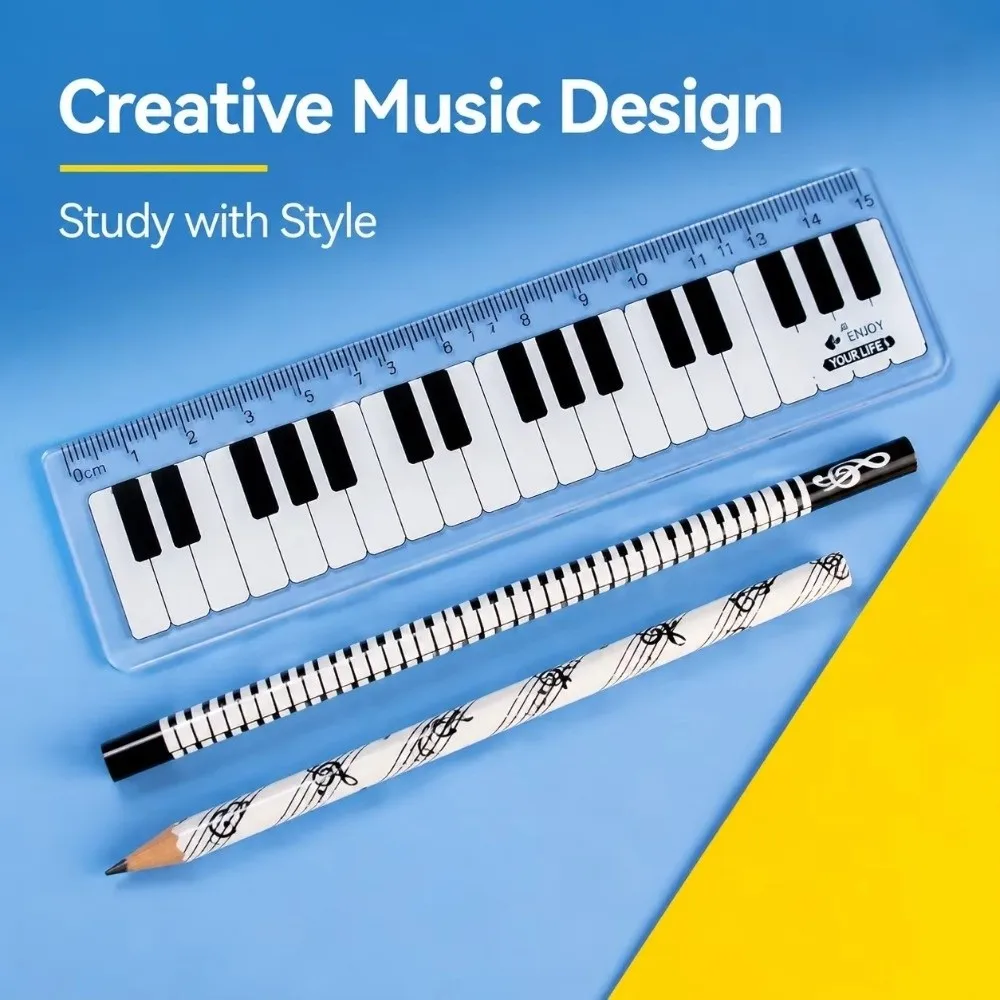 6Pcs 6-Piece Set Music Stationery Set Bill Organizer Note Pouch Ruler Pencil Eraser Music Theme School Supplies Music Theme