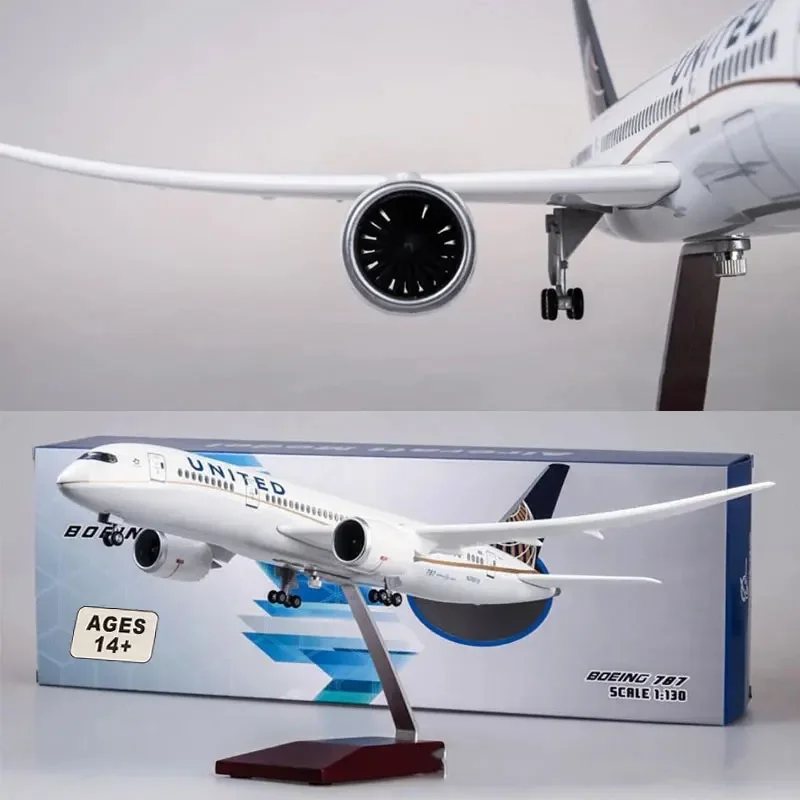 

Масштаб 1:130 United Airlines B787 Большая литая под давлением модель самолета из смолы 47 см с подсветкой и колесами для коллекции авиационных фанатов