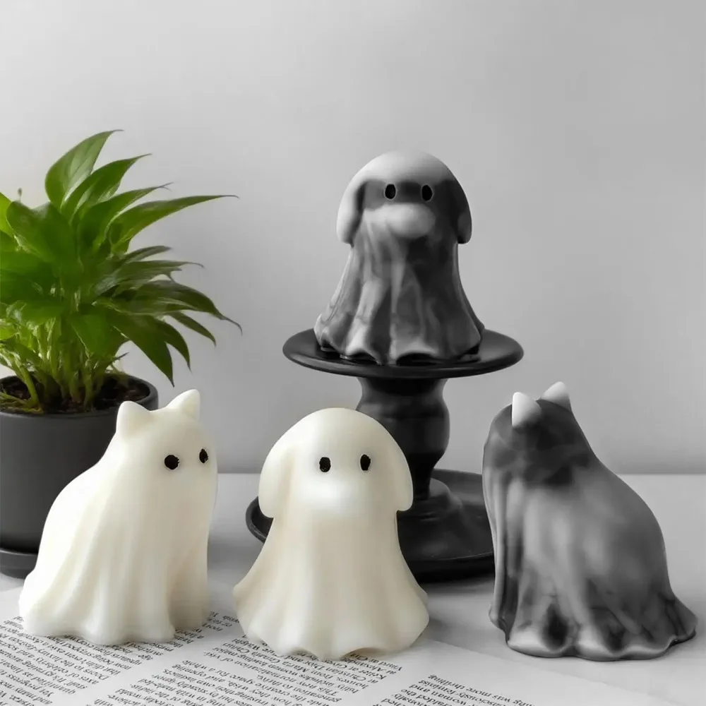 

Ghost Shape Silicone Mold Halloween Candle Stencil Cute Spooky Haunted House Decor Making For Cake Decor Clay Craft Chocolate