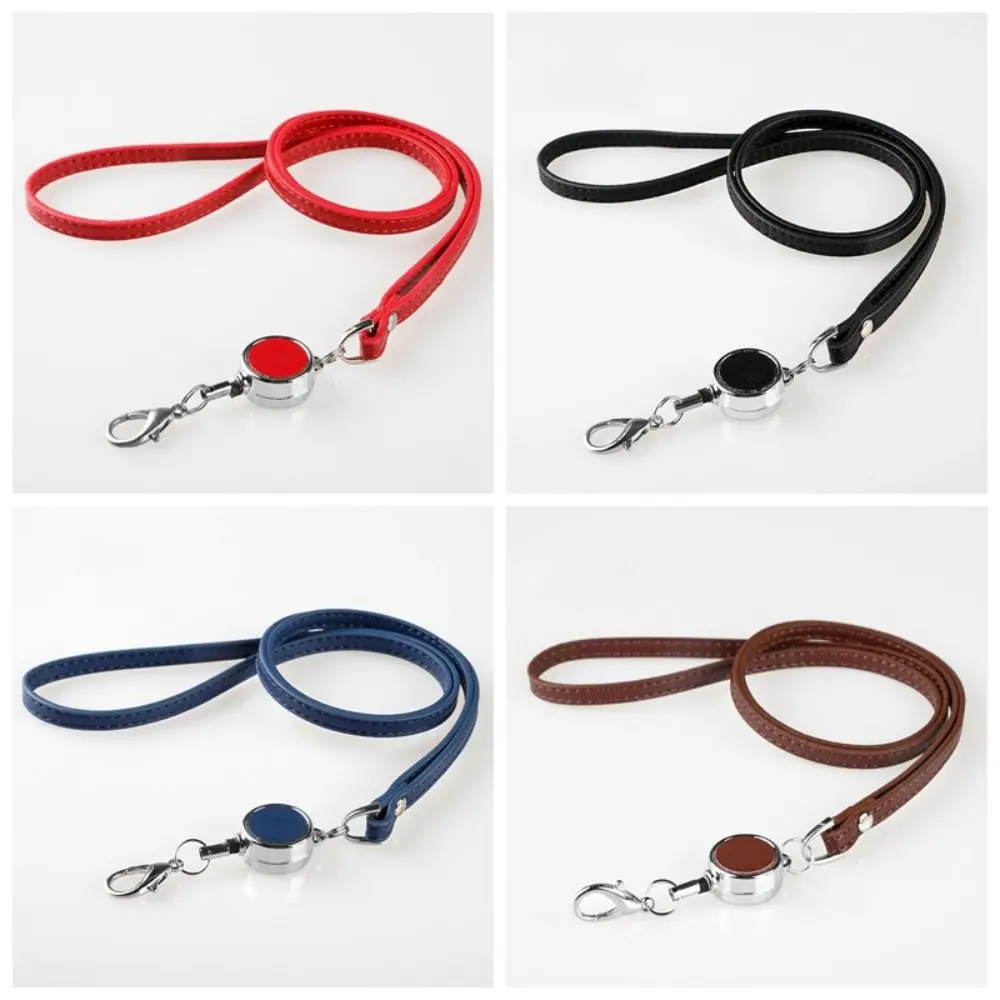

Leather Retractable Neck Strap Bright Colors Neck Hanging Lanyards Telescopic Sling License Business ID Badge Holder