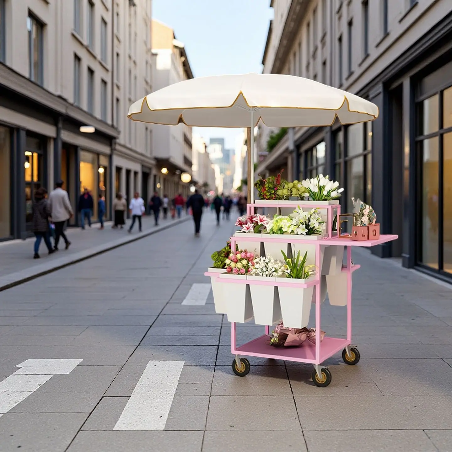 Night market stall selling flower trolley multi-layer ladder movable  shop awakening bucket square bucket display