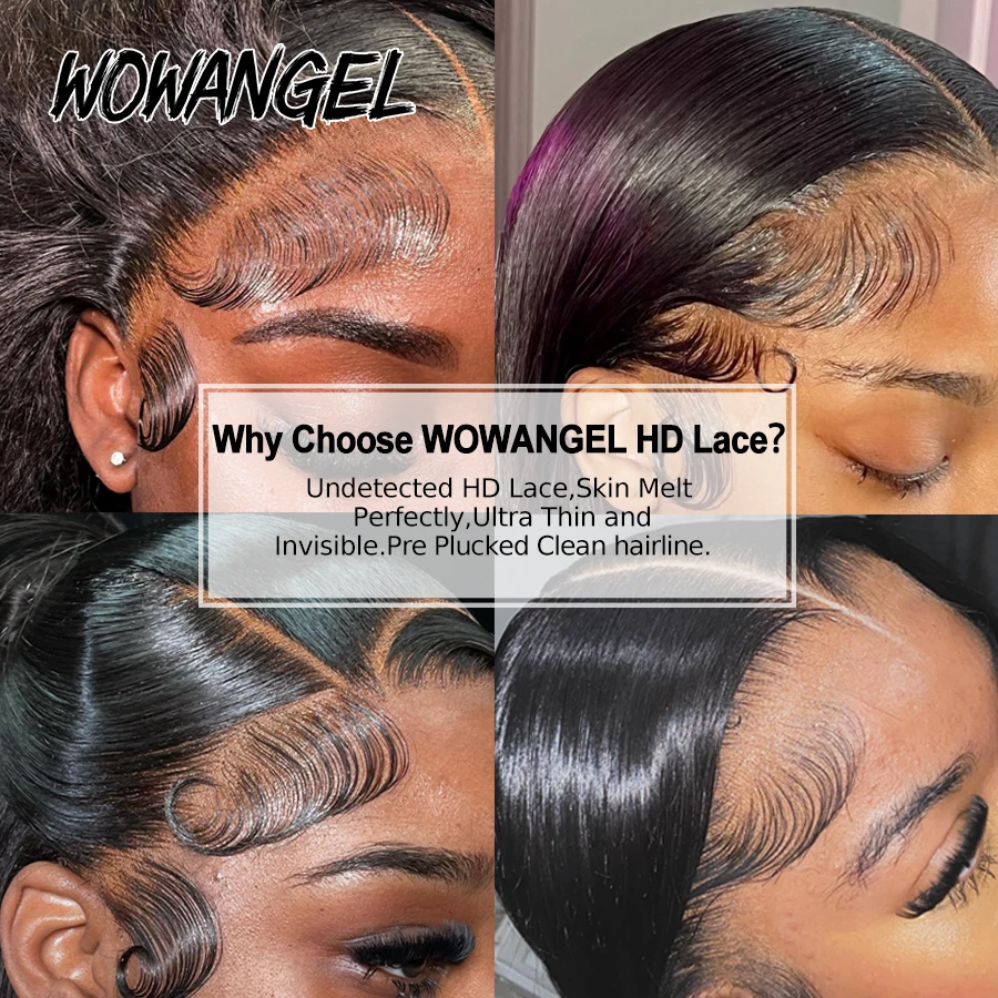 Wow Angel Body Wave Jet Black 250% 13x6 HD encaje Frontal completo pelucas de cabello humano SkinLike HD pelucas delanteras de encaje prearrancadas para mujeres