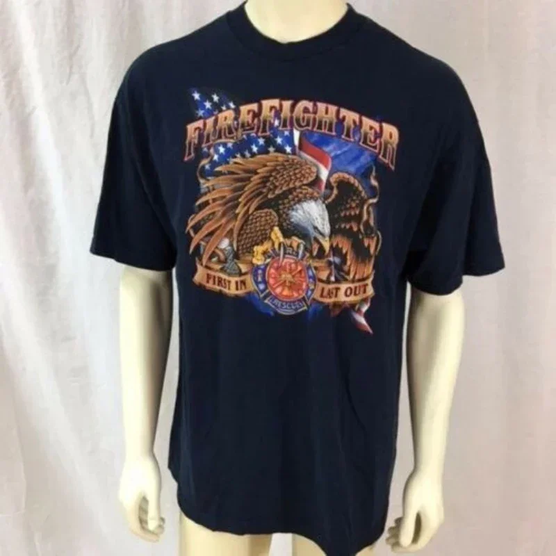 Fire Dept First In Last Out Firefighter Fireman Eagle T-Shirt 100% Cotton O-Neck Short Sleeve Summer Casual Mens T-shirt