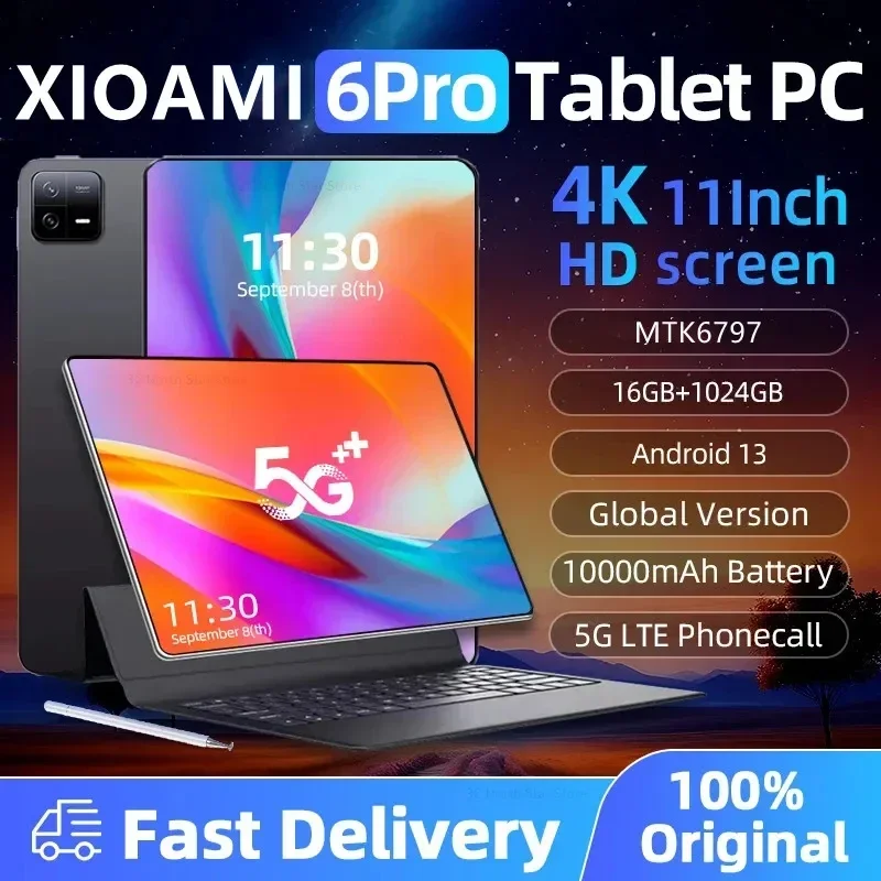 

2024 New Original Pad 6 Pro Tablet Android 13 16GB 1TB Dual SIM 10 Core WPS GPS Bluetooth 5G Network Phone Call Mi Tablet PC