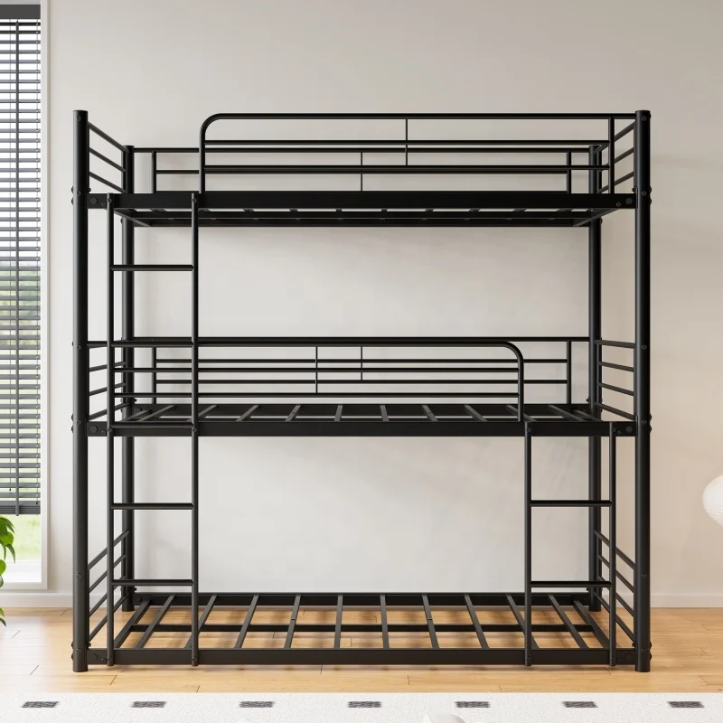 #Modern Twin Size Metal Frame Triple Bunk Bed for Boys for Hotel School or Apartment in Stock