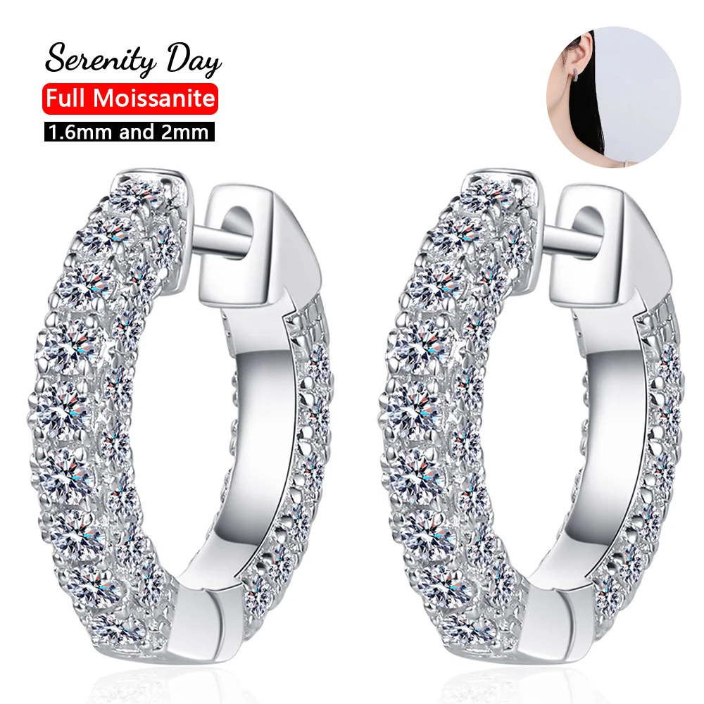 Serenty Day S925 Sterling Silver Plate Pt950 Stud Ear Buckle Inlaid D Color 1.6mm 2mm Full Moissanite Earring For Female Jewelry