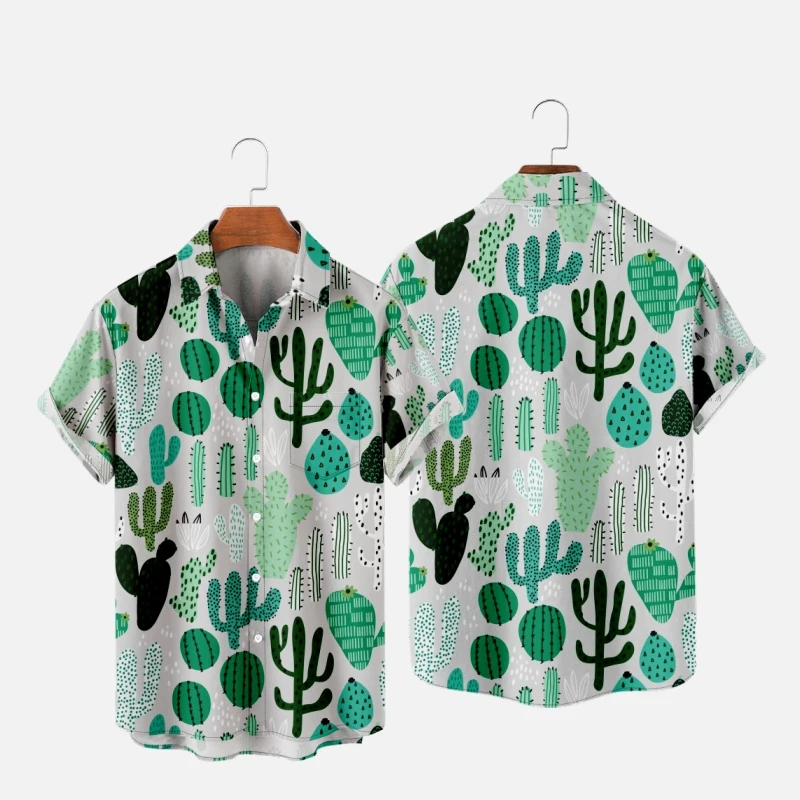 Men's Hawaiian T-Shirt Cactus Retro Style 3D Printed Y2K Hombre Fashion Shirt Casual Beach Oversized Clothes 4