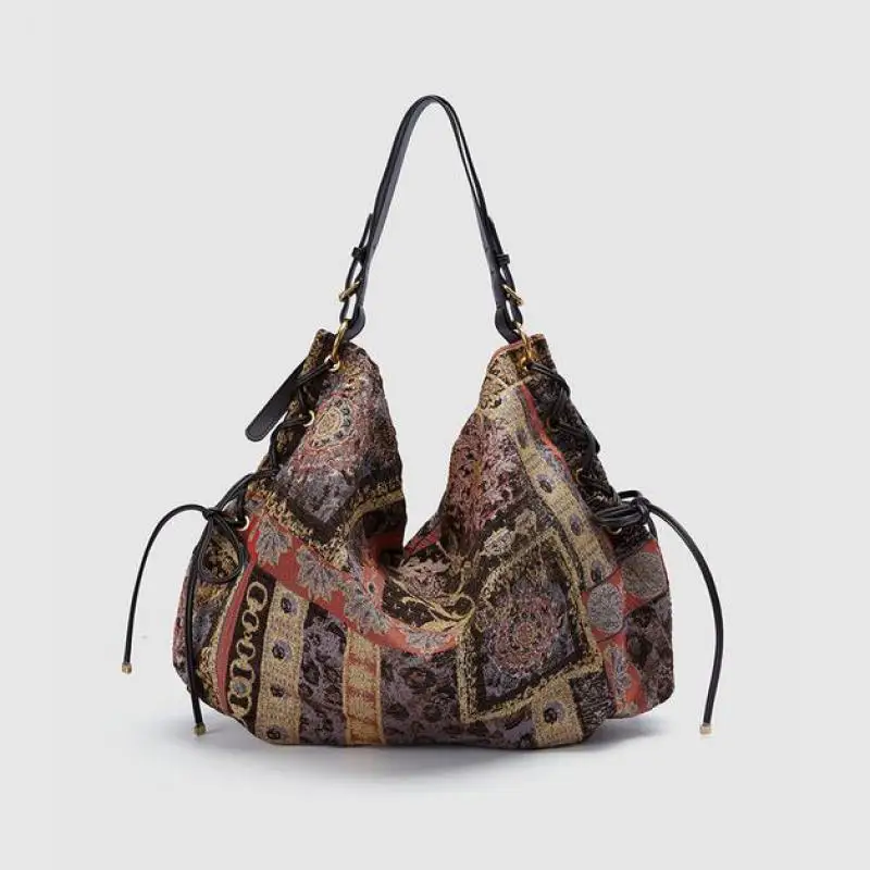 2026 French Fashion New Cotton Plant Flower Pattern Design Women Bag Casual Versatile High End Design Single Shoulder Bag Trendy