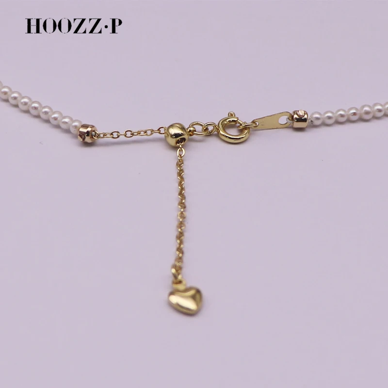 HOOZZ.P اللؤلؤ قلادة خرز صغير 2-3 مللي متر AAA لؤلؤ المياه العذبة الطبيعية المزروعة S925 الفضة مطلي الذهب الأصفر غرامة مجوهرات