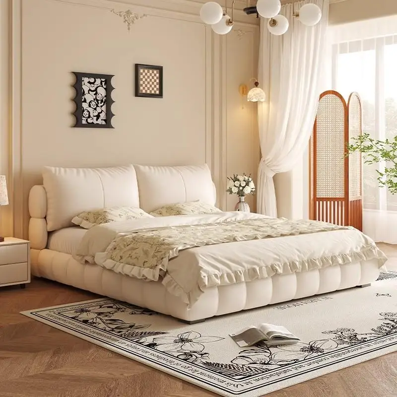 

Soft Beige Simple Double Bed European King Wooden White Space Saving Double Beds Storage Modern Cama Casal Bedroom Furniture
