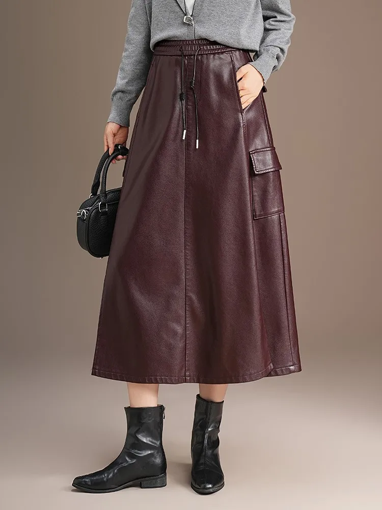 

ZUZK модная повседневная юбка трапециевидной формы из искусственной кожи, осенняя новая женская юбка в корейском стиле с эластичной резинкой на талии, универсальная юбка из искусственной кожи, элегантная юбка