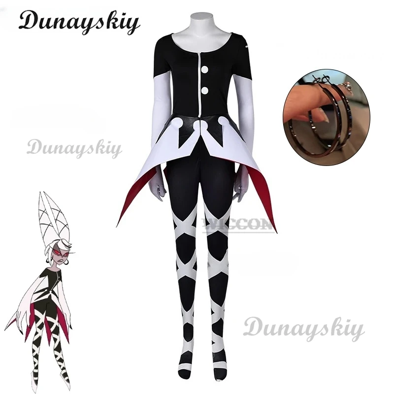 Hazbin Carmilla Cosplay Costume pour femme, Anime Hotel Overlords, Demon Uniform, Halloween Party, Boucles d'oreilles