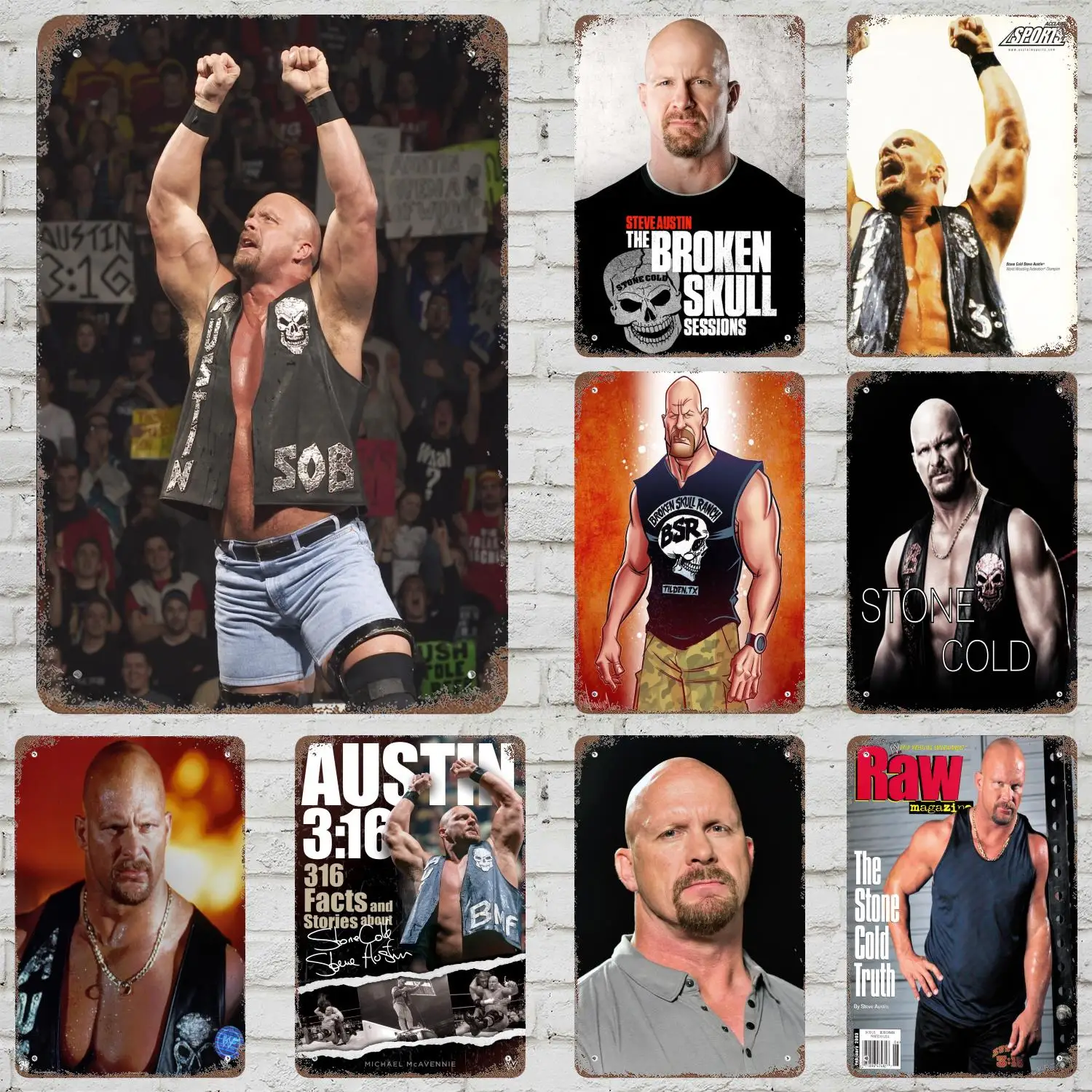 Stone Cold Steve Austin Decor Poster Vintage Tin Sign Metal Sign Decorative Plaque for Pub Bar Man Cave Club Wall Decoration