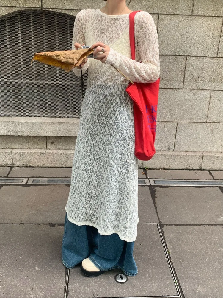 فستان كوري من الدانتيل الثقيل للنساء لخريف وشتاء شفاف من خلال فساتين نسائية بيضاء على الطراز القوطي العتيق فيستدوس دي موجر