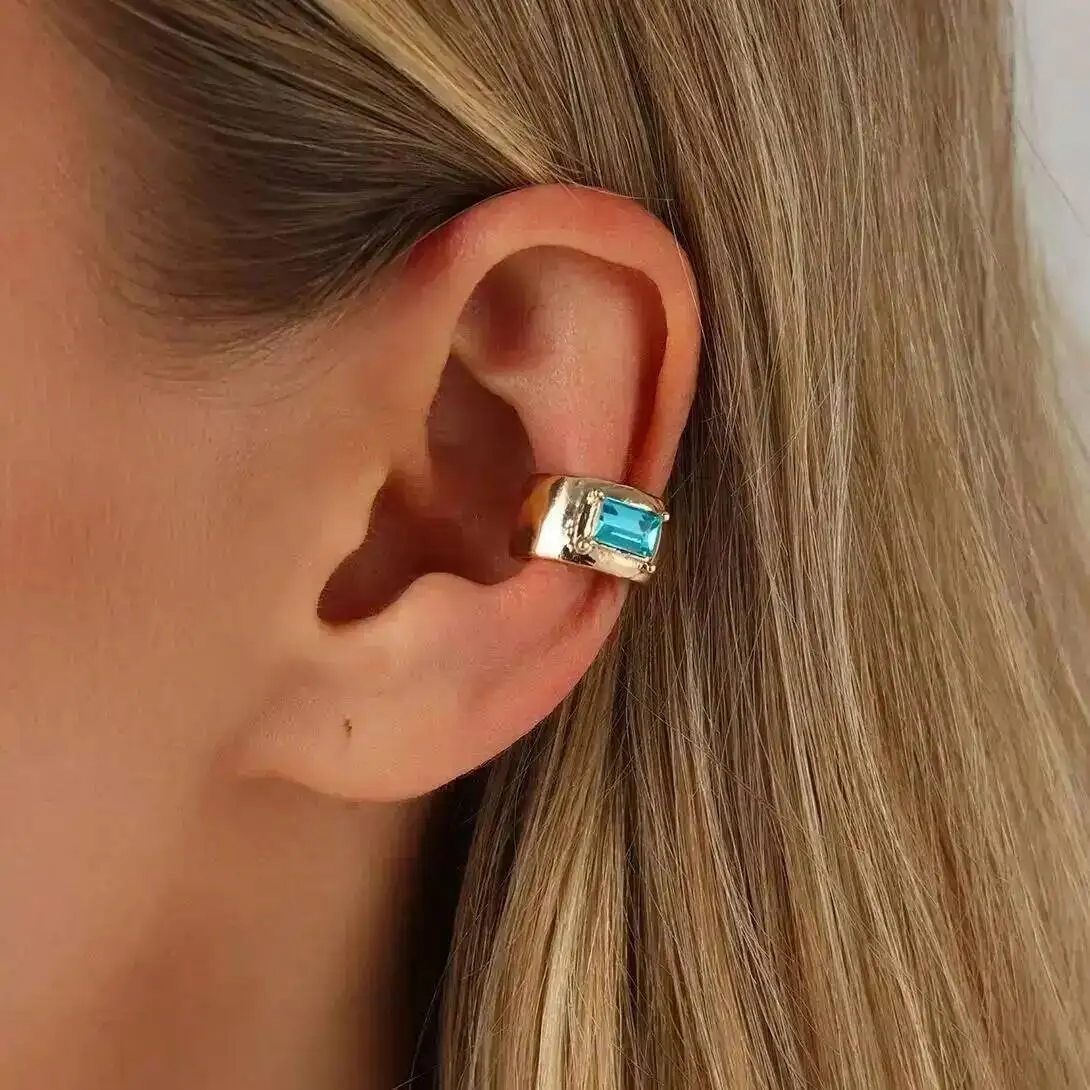 SHIXIN Fashion Exquisite Glass Drill Geometric C-Shape Clip Earrings Women Simple Charm No Piercing Metal Ear Jewelry Accessor