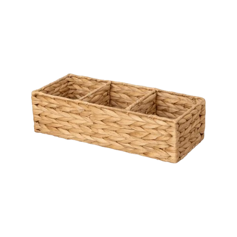 3-Section Storage Box Large Capacity Multi-Purpose Woven Storage Basket Decorative Space Saving Desktop Organizer Home Bedroom