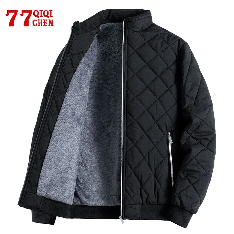 

2023 Winter Thick Parkas Men Solid Color Fleece Lined Warm Bomber Jacket Fashion Casual Slim Fit Coat Male Outwear Plus Size 5XL