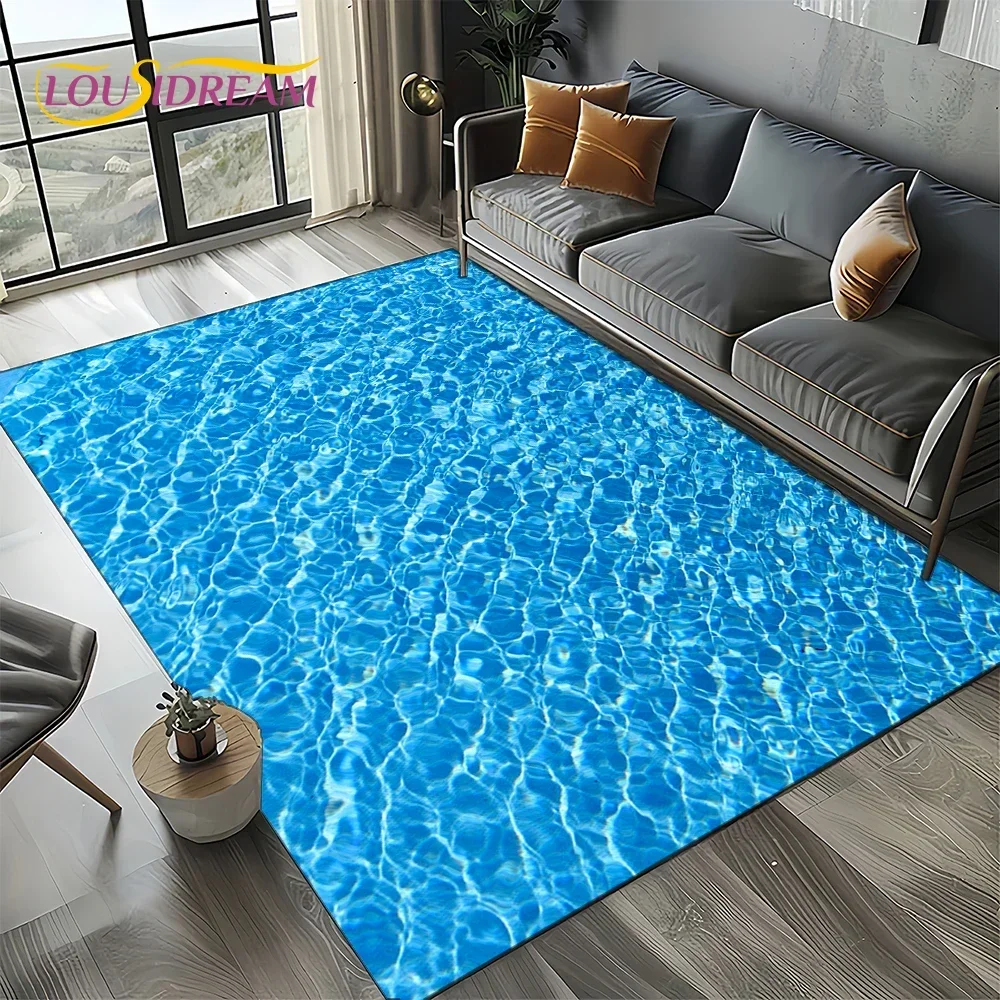 2025 New Style Blue Green Seawater Sea Wave Scenery Carpet Rug for Living Room Bedroom Home Sofa Decoration,Non-slip Floor Mat