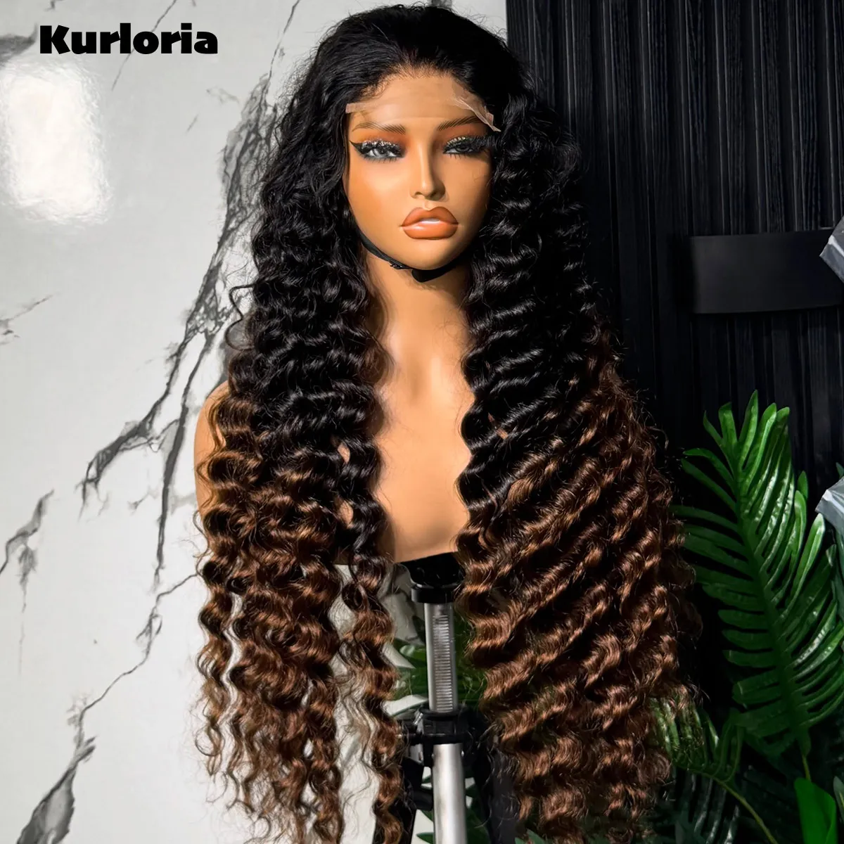 Ombre Brown 400 Density Deep Wave Lace Front Wig 13x6 HD Transparent Lace Front Wig Wear and Go Glueless 100% Human Hair Wig
