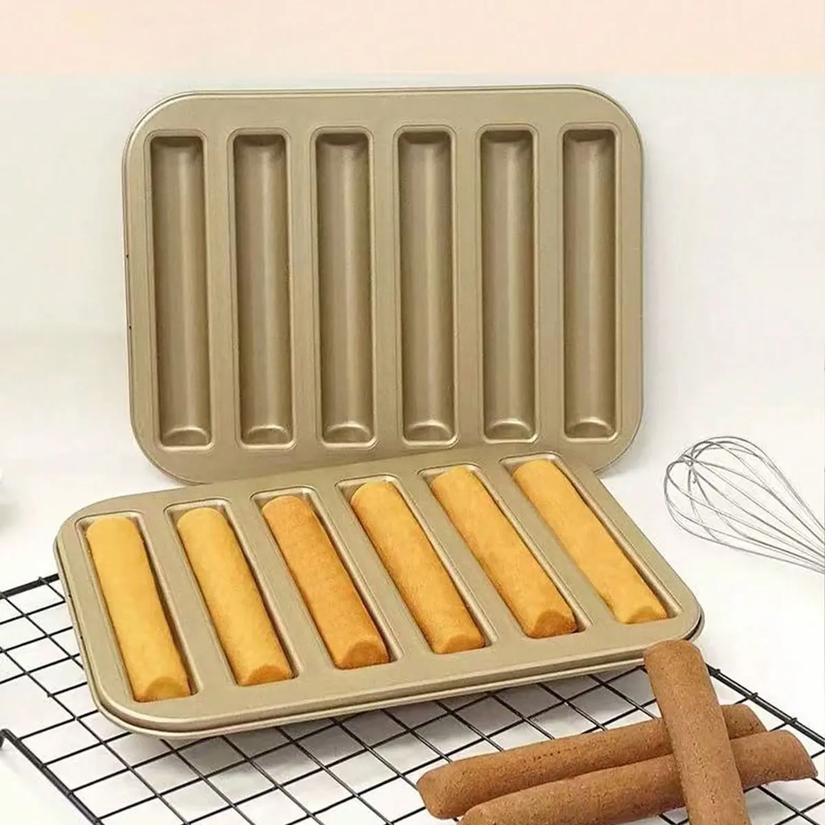 6-Piece Cigar-Shaped Financier Mold Baking Tray Long Cake Finger Cookie Mold Non-Stick Home Oven Baking Tool 1Pc