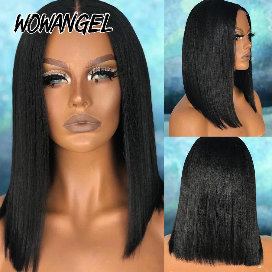 Yaki Straight Pre Cut 5x5 HD Парик с кружевной застежкой Человеческие волосы Jet Black Короткий боб Бесклеевые парики Крихкие узлы Готовые к работе Skins Melted
