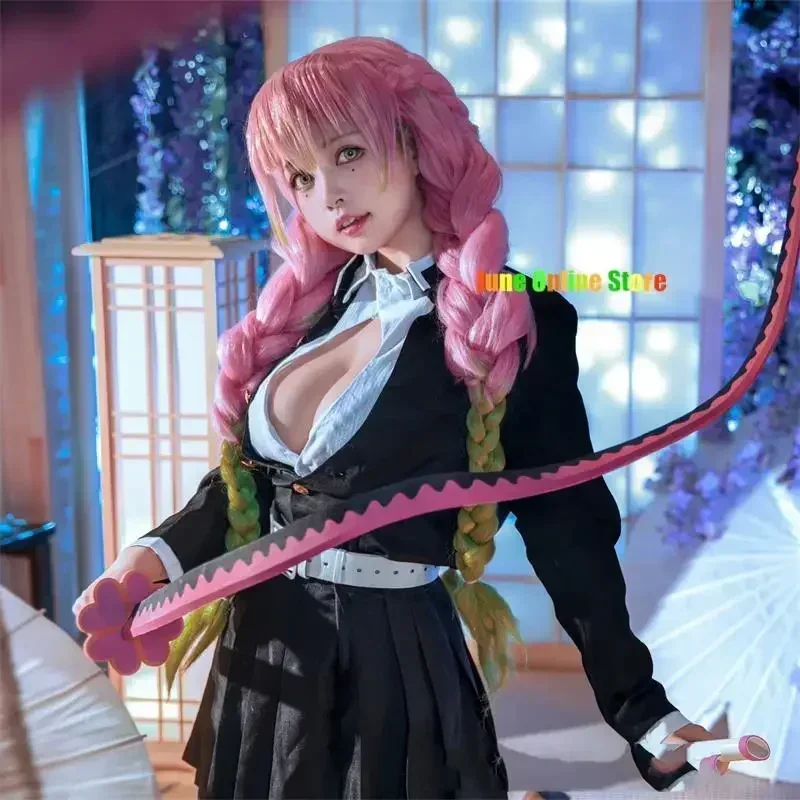 Anime Demon Moordenaar Kimetsu No Yaiba Kimono Kanroji Mitsuri Cosplay Kostuum Kisatsutai Sexy Kleding Vrouwen Halloween Kostuum Pruik