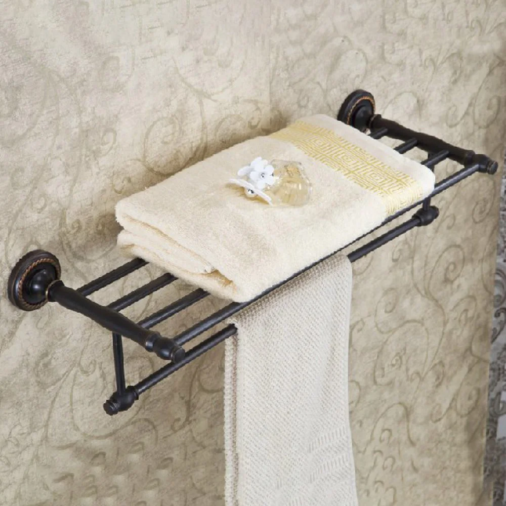 

Oil Rubbed Bronze bathroom towel shelf Fixed Bath Towel Holder Bath Shelves Towel Rail bathroom double towel shelf zba210